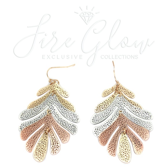 Multi tone Gold, Silver, Rose Gold Leaf Earrings - Picture 3 of 7
